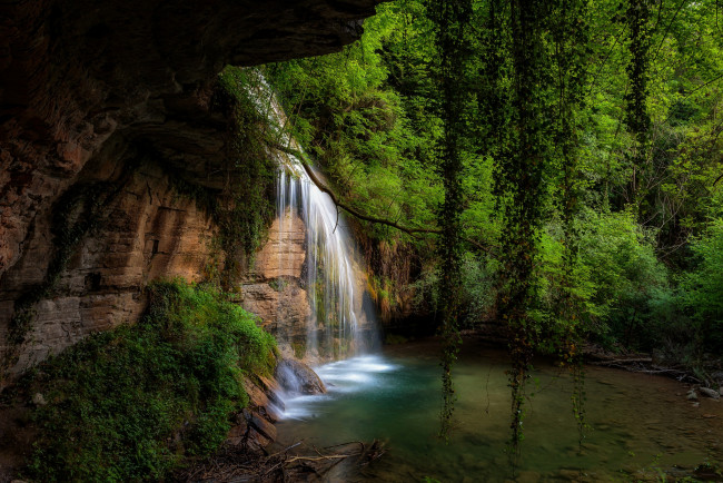 Обои картинки фото природа, водопады, лес, река, водопад