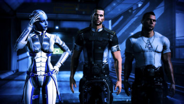 Картинка видео+игры mass+effect+3 разговор коридор девушка парни персонажи