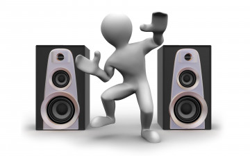 обоя 3д графика, атмосфера, настроение , atmosphere ,  mood , человечек, колонки, музыка, танец