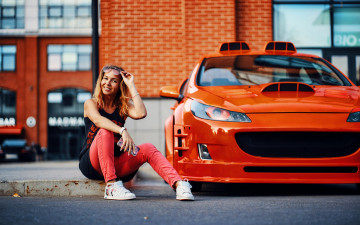 обоя автомобили, -авто с девушками, peugeot