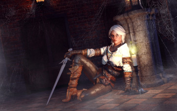 Картинка видео+игры the+witcher+3 +wild+hunt девушка фон взгляд меч униформа