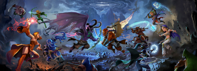 Обои картинки фото видео игры, dota 2, девушки, фон, существа, бой