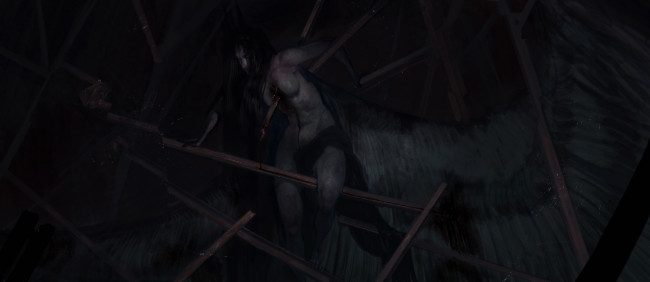 Обои картинки фото фэнтези, ангелы, мужчина, фон, крылья, пики