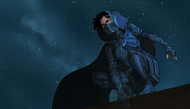 Обои картинки фото видео игры, thief, девушка, фон, взгляд, маска, униформа