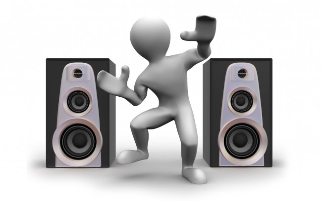 Обои картинки фото 3д графика, атмосфера, настроение , atmosphere ,  mood , человечек, колонки, музыка, танец