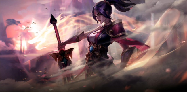 Обои картинки фото видео игры, league of legends, девушка, меч, магия, riven