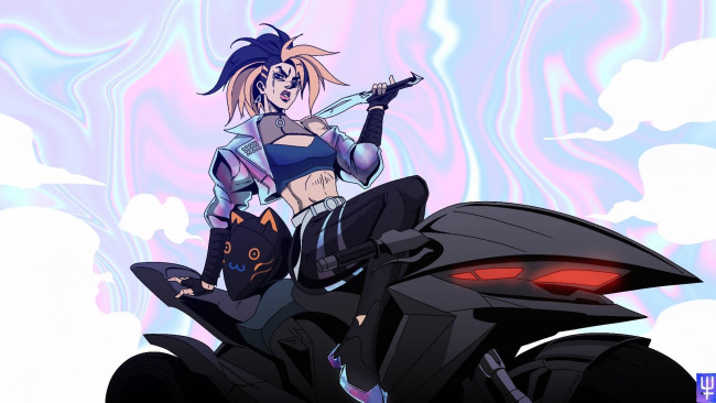 Обои картинки фото видео игры, league of legends, akali, мотоцикл