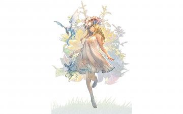 Картинка аниме животные +существа девушка череп дракон