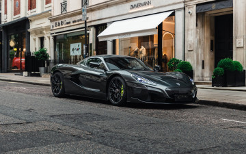 Картинка автомобили rimac черный улица магазины
