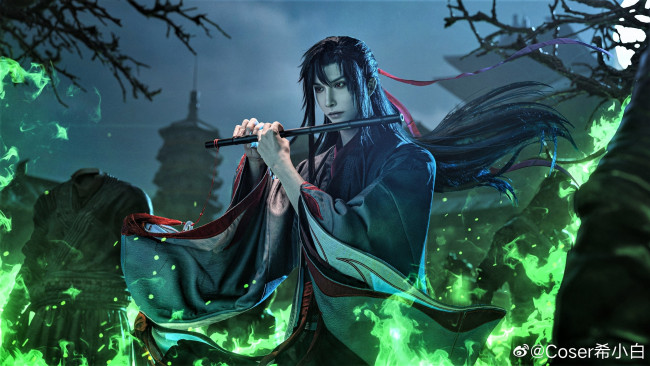 Обои картинки фото мужчины, - креатив,  косплей, вэй, усянь, флейта, костюм