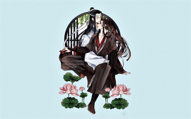 Обои картинки фото аниме, mo dao zu shi, вэй, усянь, лань, ванцзи, лотосы
