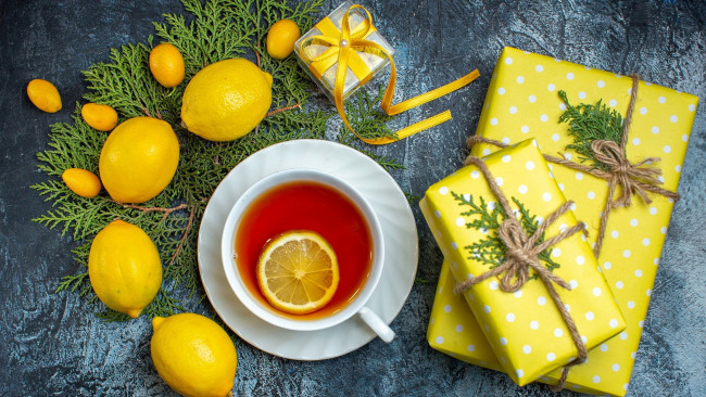 Обои картинки фото еда, напитки,  чай, чай, лимон