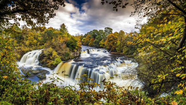 Обои картинки фото waterfall at clyde valley woodlands, scotland, природа, водопады, waterfall, at, clyde, valley, woodlands