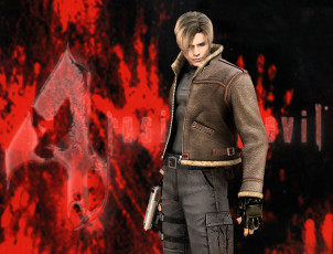 обоя видео игры, resident evil 4, парень, куртка, пистолет