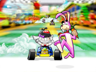 обоя видео игры, kart n` crazy, кролик, морковка, гонки, машинки
