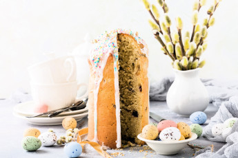 обоя праздничные, пасха, посуда, тарелки, яйца, кулич, ветки, верба