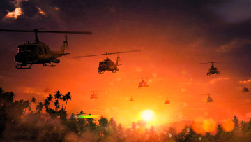 Картинка видео+игры war+thunder закат облака вертолеты пальмы джунгли