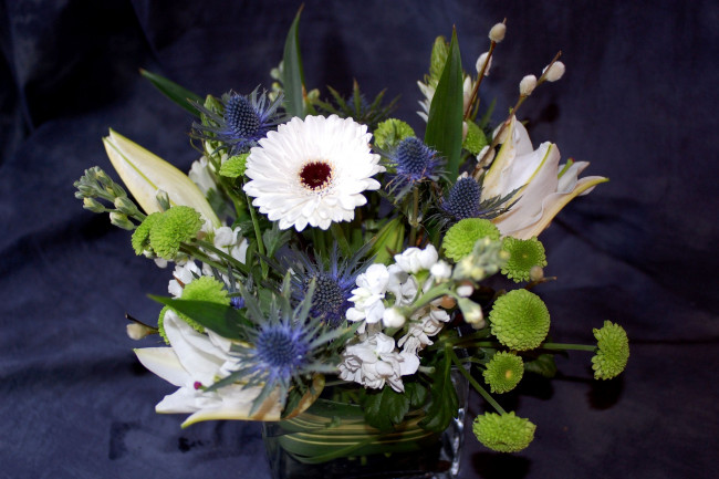 Обои картинки фото цветы, букеты, композиции, хризантемы, лилии, левкой, герберы, верба