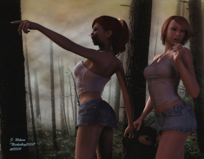 Картинка 3д графика people люди девушки лес