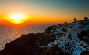 Картинка oia santorini greece города санторини греция пейзаж ия эгейское море закат побережье