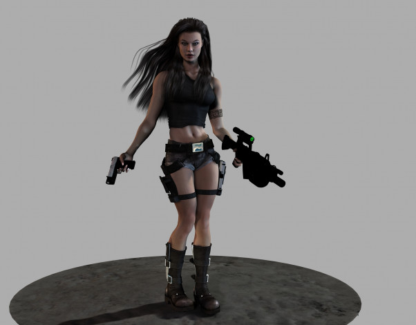 Обои картинки фото 3д, графика, people, люди, оружие, девушка