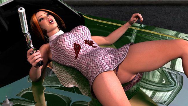 Обои картинки фото 3д, графика, people, люди, пистолет, ранение, девушка