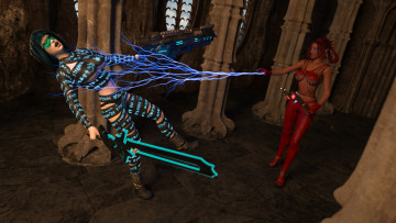 Картинка 3д+графика fantasy+ фантазия девушка оружие эльфийка магия