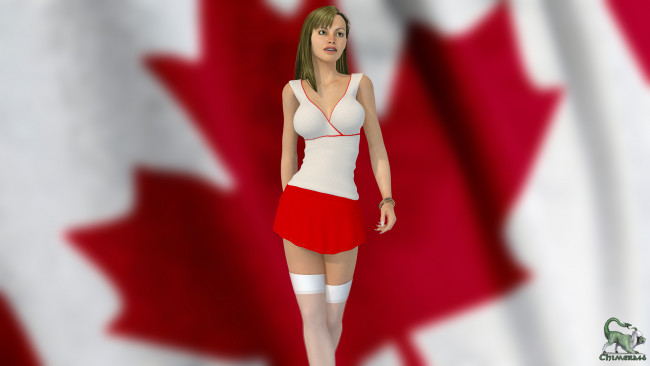 Обои картинки фото 3д графика, people , люди, флаг, взгляд, девушка