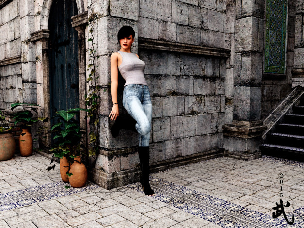 Обои картинки фото 3д графика, люди , people, фон, взгляд, девушка