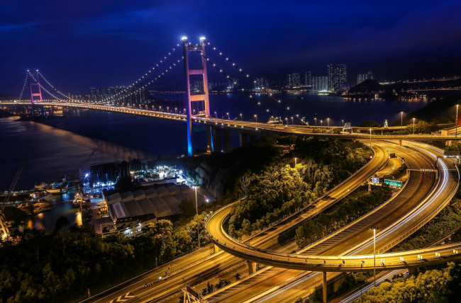 Обои картинки фото города, - мосты, мост, цинг, ма, дорога, гонконг, tsing, ma, город