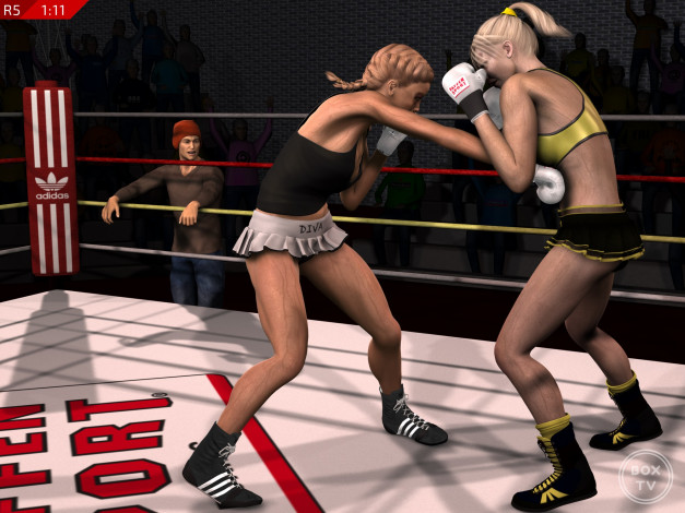 Обои картинки фото 3д графика, спорт , sport, девушки, бокс, ринг, фон, взгляд