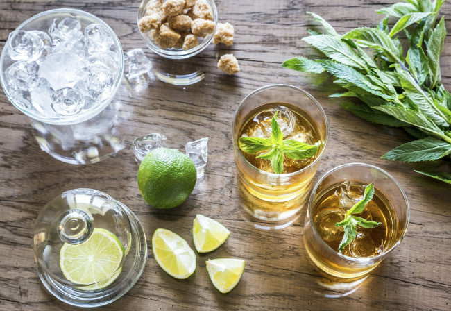 Обои картинки фото еда, напитки, лед, мята, текила