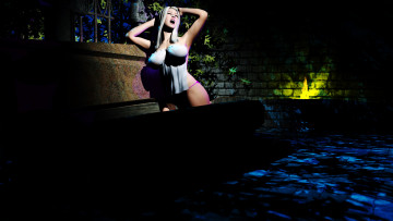 Картинка 3д+графика ужас+ horror девушка фон зубы