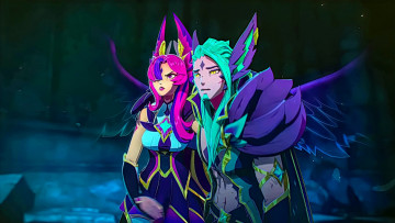 Картинка видео+игры league+of+legends rakan xayah пара крылья