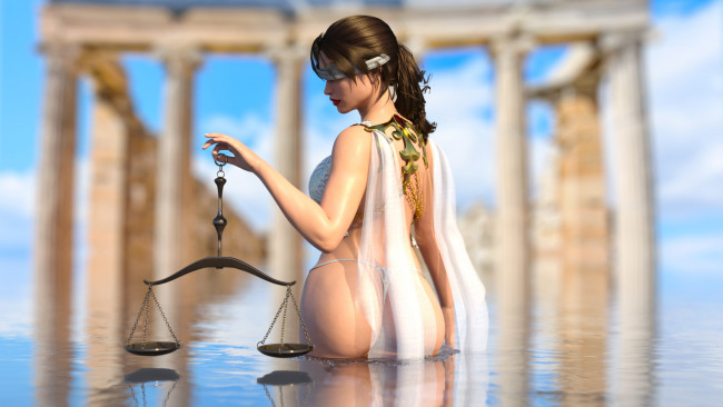Обои картинки фото 3д графика, фантазия , fantasy, девушка, фон, маска, весы