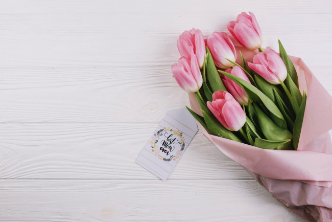 Обои картинки фото праздничные, день матери, тюльпаны, букет, надпись