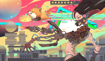 Картинка аниме оружие +техника +технологии девушка протез собака