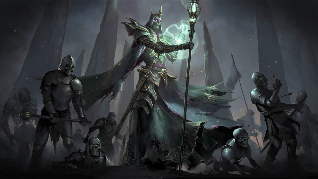Обои картинки фото видео игры, pathfinder,  wrath of the righteous, лич, посох, мертвецы