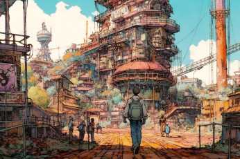 Картинка аниме город +улицы +интерьер +здания