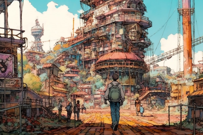 Обои картинки фото аниме, город,  улицы,  интерьер,  здания