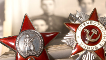 обоя праздничные, день победы, красная, звезда, награды, победа