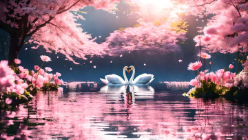 обоя рисованное, животные,  птицы,  лебеди, нейросети, графика, нейроарт, ai, art, нейронные, сети, рисунки, нейро, искусство, нейрографика, graphics, neuroart, neural, networks, drawings, neuro, neurography