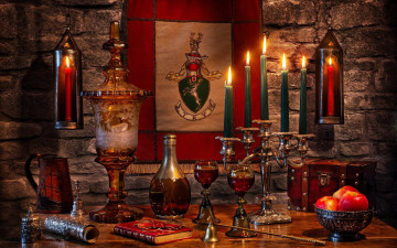 Картинка еда натюрморт свечи бокалы яблоки