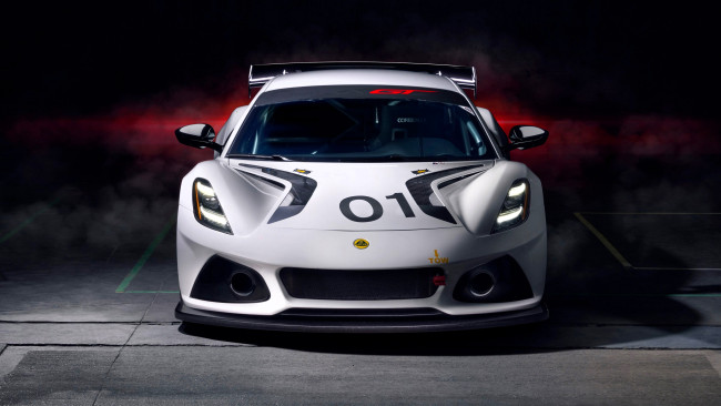 Обои картинки фото lotus emira gt4, автомобили, lotus, белый, дым, парковка