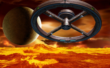 Картинка космос арт станция океан огненный планета