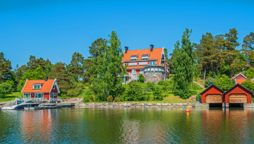 Картинка швеция стокгольм города дома река берег