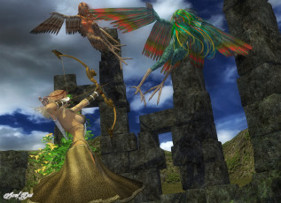Картинка 3д+графика fantasy+ фантазия демоницы лук девушка