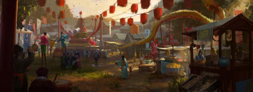 Картинка рисованные живопись город праздник люди