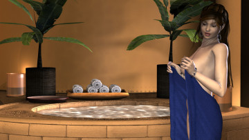 Картинка 3д+графика people+ люди девушка взгляд бассейн полотенце