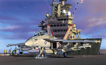Картинка рисованные авиация самолет палуба авианосец